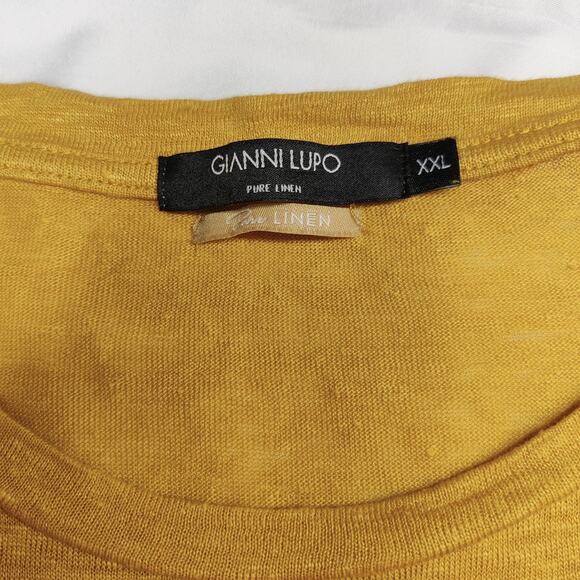 Gianni Lupo Pure Linen Crew Neck Relaxed Short Sleeve T Shirt XXL Mustard Yellow - Picture 7 of 10